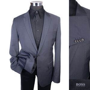 BOSS Hugo Boss Suit Jacket Sport Coat Blazer Sz 40L Striped Gray Wool 2-Button